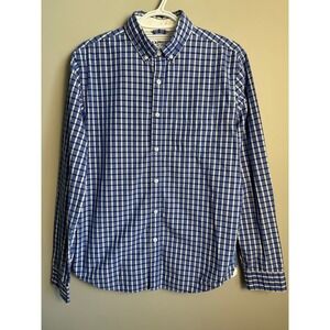 Express Soft Wash Button Down Shirt Medium Blue White Check Plaid Preppy Office
